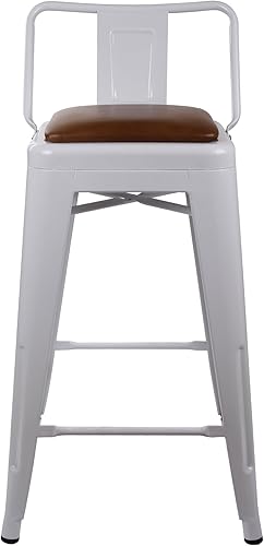Miniatura 5 de GIA Taburete de metal de 24 pulgadas de altura de mostrador con asiento de cuero vegano marrón, blanco, juego de 2