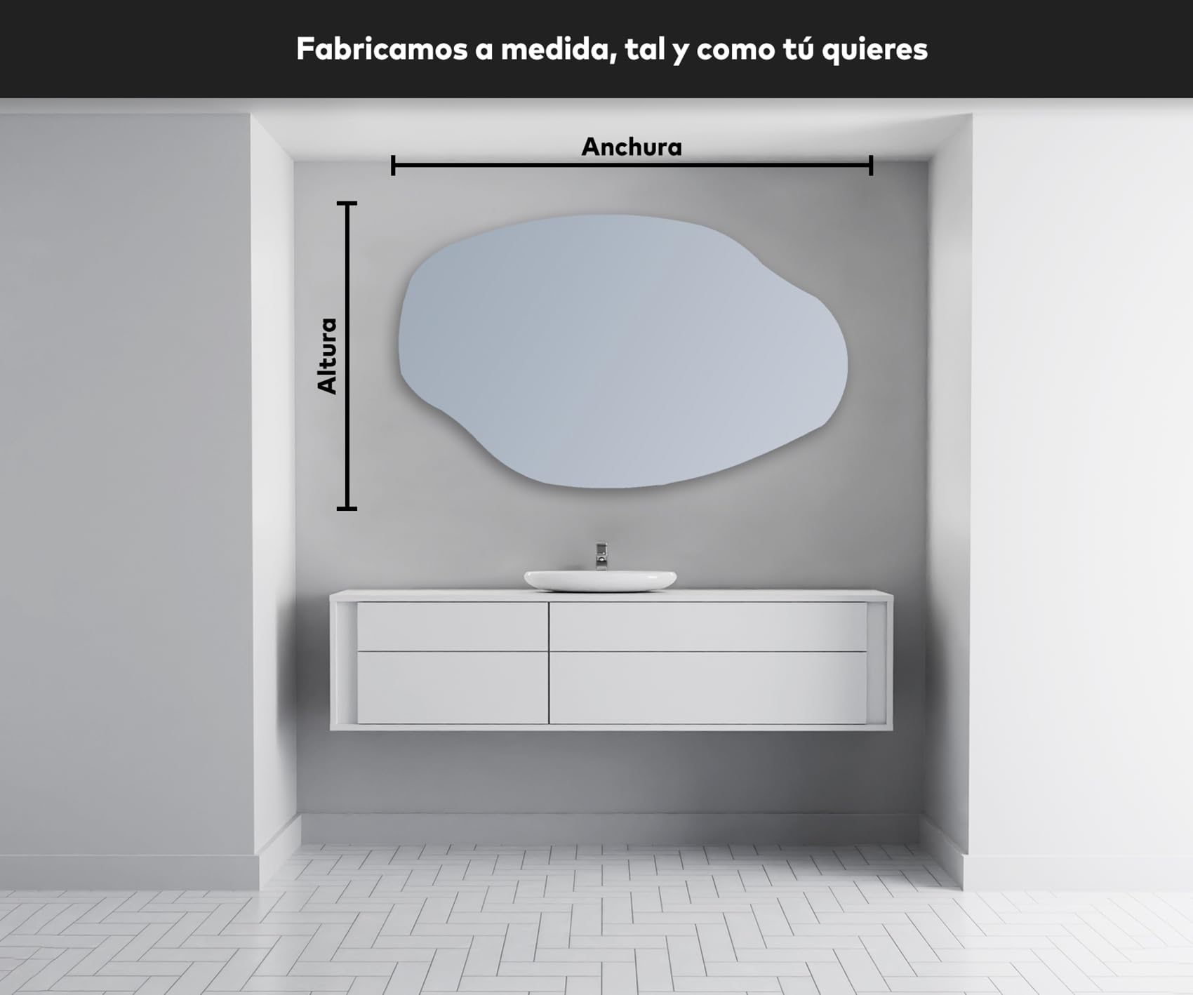 A ARTFORMA Espejos de Pared Decorativos con LED a Medida con Luces 74x54 cm | Espejo de Baño con Iluminación luz LED con Accesorios | Diferentes tamaños | OBK221