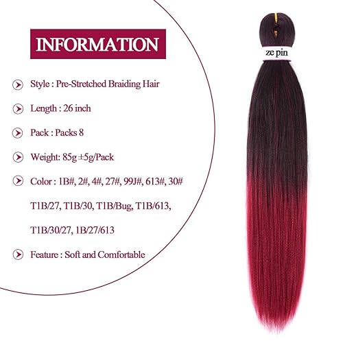 Miniatura 3 de Cabello trenzado preestirado de 26 pulgadas, 8 paquetes de cabello profesional suave Yaki para trenzas, ajuste de agua caliente, extensiones de