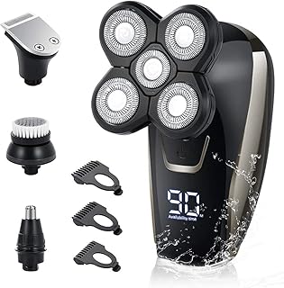 Head Shaver, Electric Razor Men, Head Shavers for Bald Men Cordless Rechargeable Bald Head Shaver with LED Display, IPX7 Waterproof Head Razor All-in-One 5D Rotary Shaver Grooming Kit (Silver)
