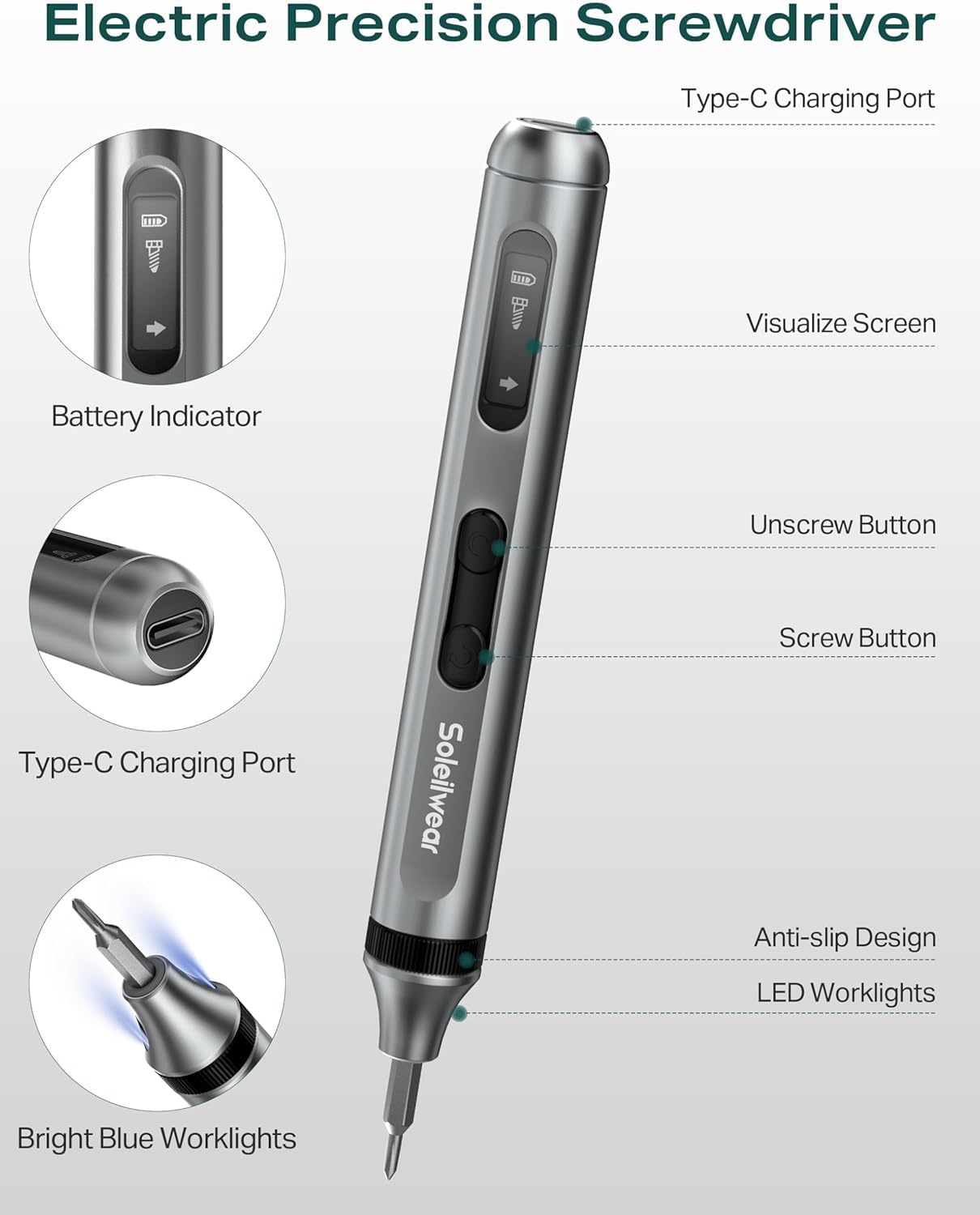 Juego de mini destornilladores eléctricos, 52 en 1, destornillador eléctrico de precisión inalámbrico con 48 puntas magnéticas, kit de herramientas de reparación con pinzas y barra de palanca