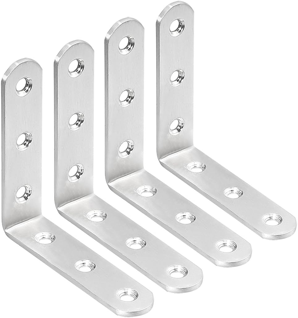 uxcell Stainless Steel Shelves Corner Brace 80mmx80mmx20mm, Joint L Shape Right Angle Corner Fastener Joints Support Bracket, Pack of 4