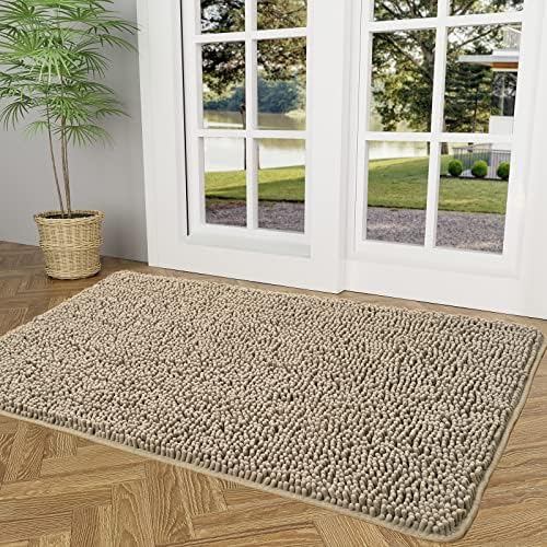 Ompaa Chenille Indoor Door Mat Entryway Rug, 36x24 Camel, Super Absorbent Mud Mats for Dirty Dogs Paws & Muddy Shoes, Non Slip Welcome Floor Doormats for Home Front Back Door, Patio, Garage, Entrance