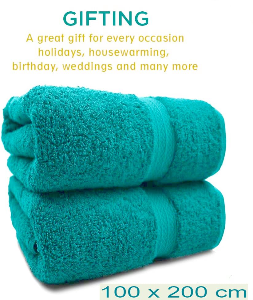 2 X Super Jumbo Charcoal Bath Sheets (100 x 200 cm) 100% Egyptian Cotton Extra Large Bath Sheet Towels Body Wrap Beach Towels (Teal, 2) - Image 2
