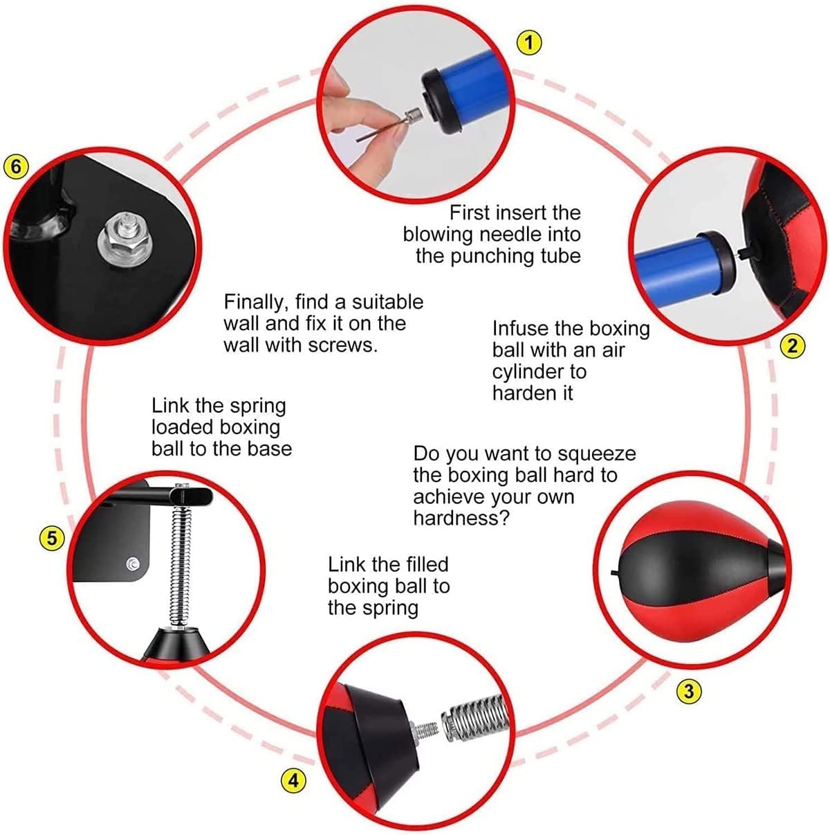 Wall-Mounted Boxing Punching Boxing Ball, Boxing Ball Speed Punching Bags, Freestanding Relief Stress Ball for Kids Adults Home Office Gym