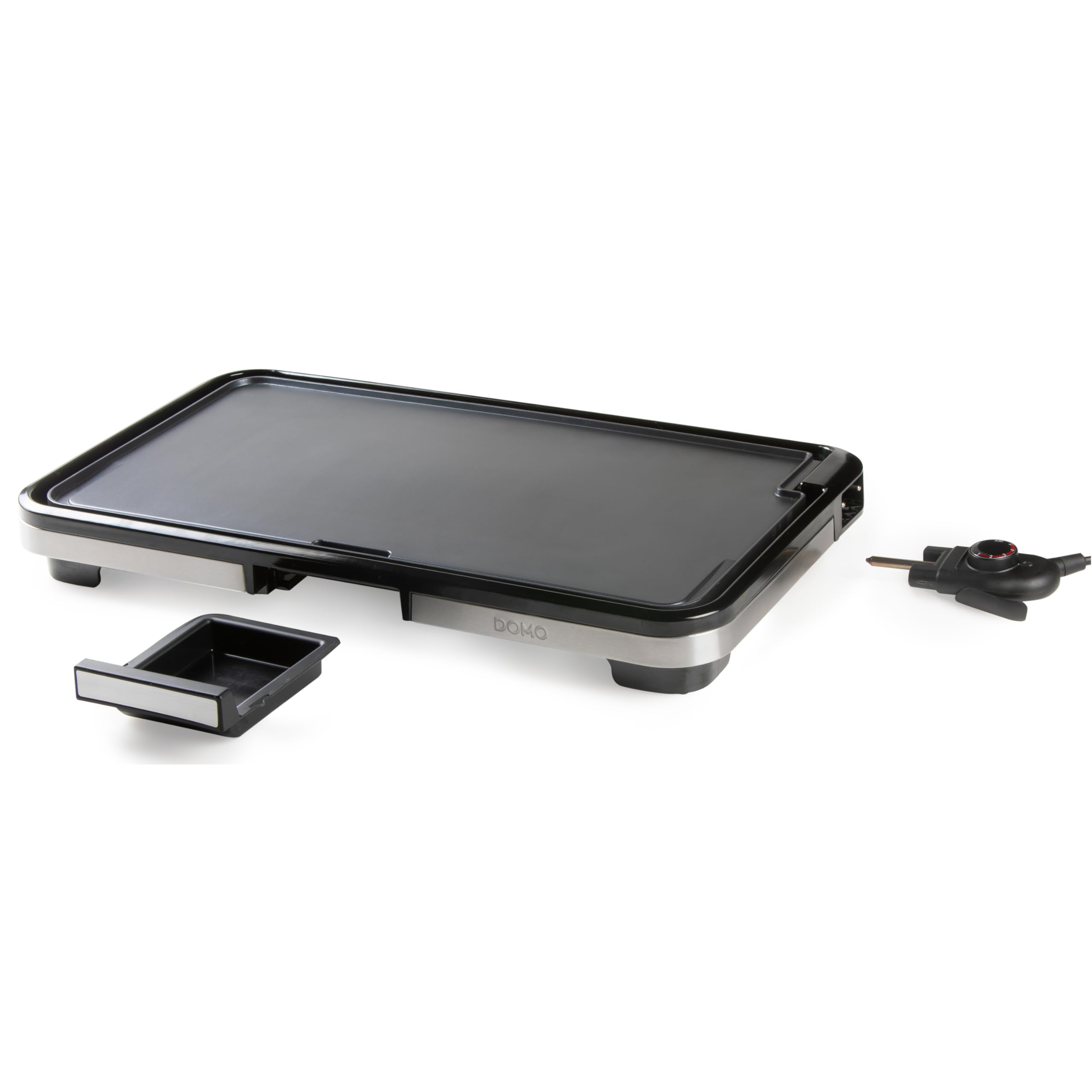 DOMO DO9263G Electric Grill Plate XXL - Plancha-Grill 55 cm - Herausnehmbares Auffangschälchen - 2200 W - Teppanyaki - Schwarz/Silber
