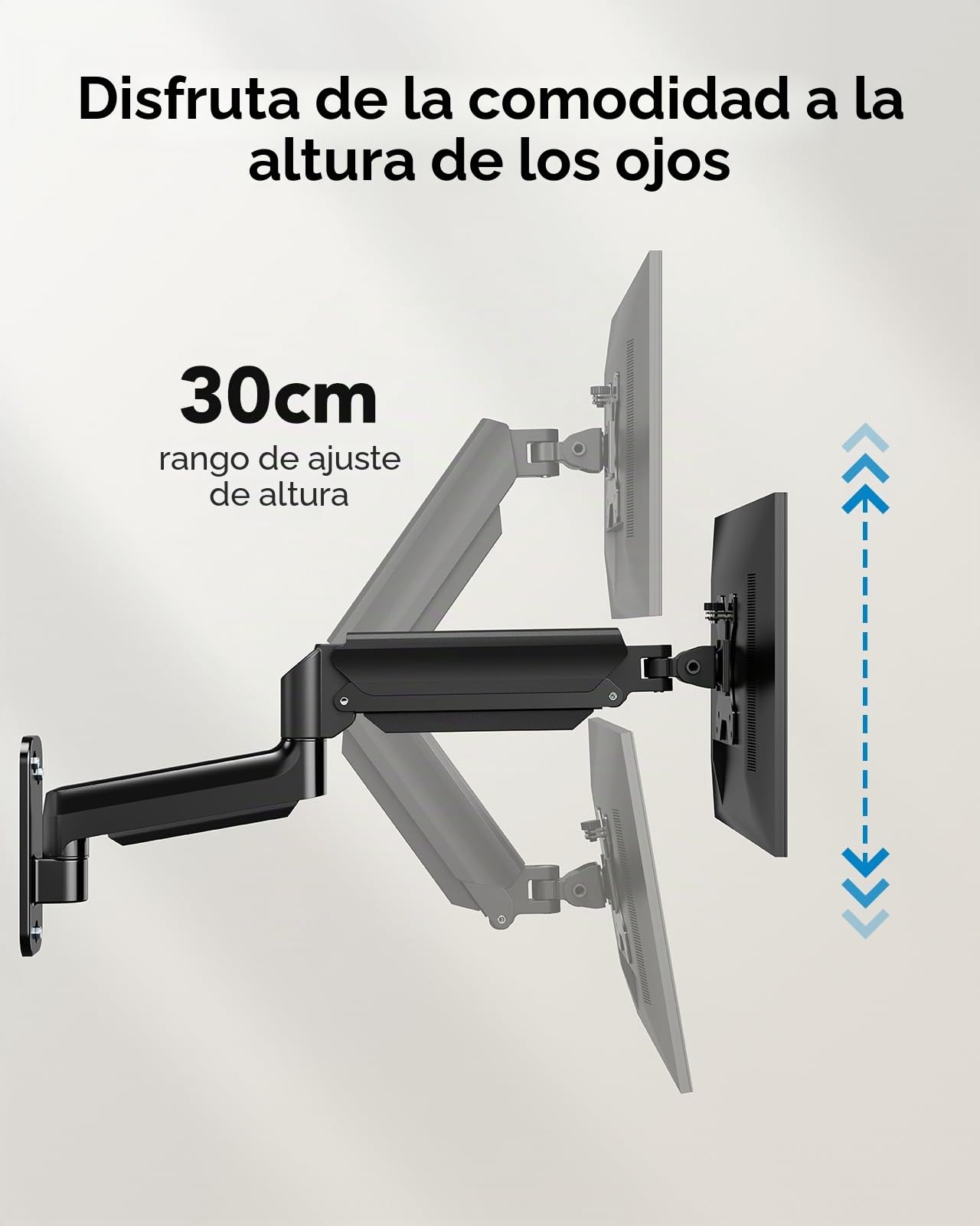 HUANUO Soporte de Pared para Monitor LCD LED de 24 a 35 Pulgadas, Soporte de Pared para TV con Brazo de Resorte de Gas Ajustable de Movimiento Completo, VESA 75/100/200 mm, Capacidad de Carga 3-12 kg
