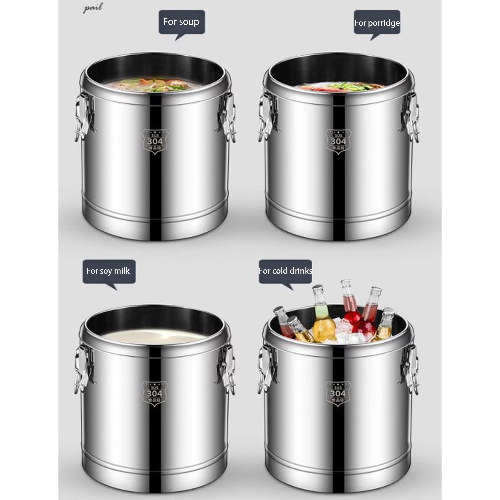 Cubo aislado de acero inoxidable con asas de transporte y tapa, contenedor de transporte de alimentos para sopas, pasta, cereales