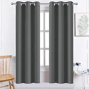Yakamok Grommet Room Darkening Thermal Insulated Blackout Curtains Window Panels for Bedroom Width 38 Inch by Length 72 Inch Dark Grey Two Curtain Panels