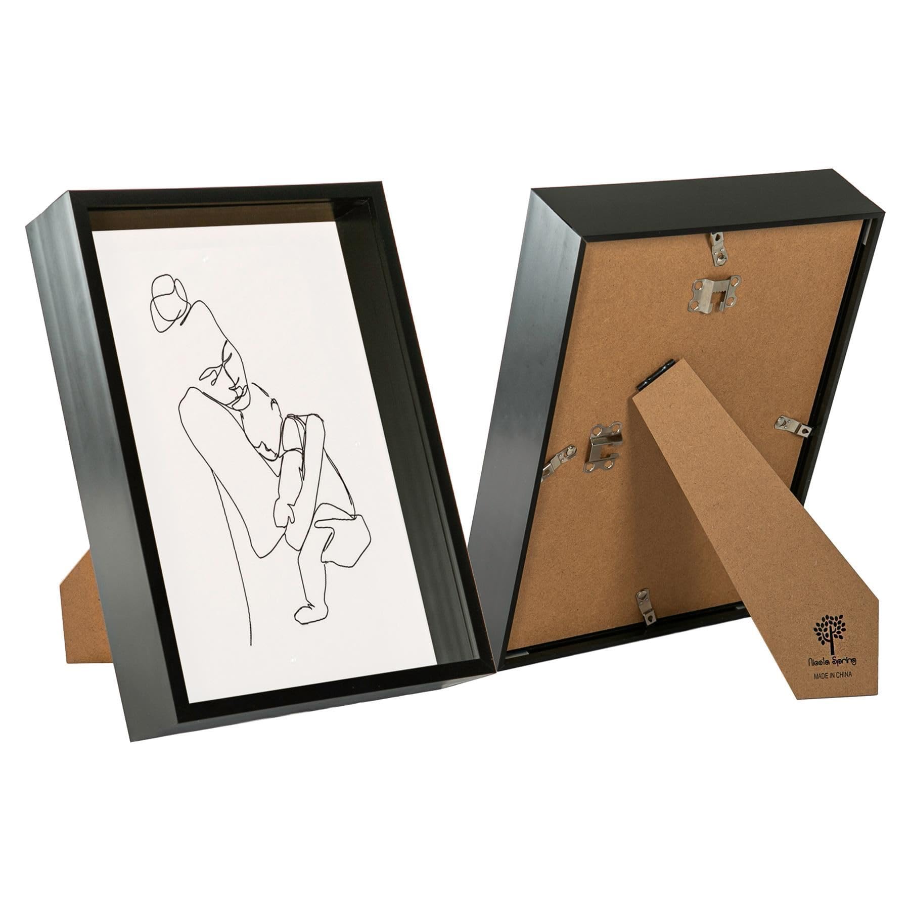 Nicola Spring 3D Shadow Box Photo Frames - 8 x 12 (20 x 30cm) - Pack of 2 - Black 3D Photo Frame A4 Picture Frame Deep Box Portrait Display Case for Crafts, Keepsakes, Wedding, Graduation