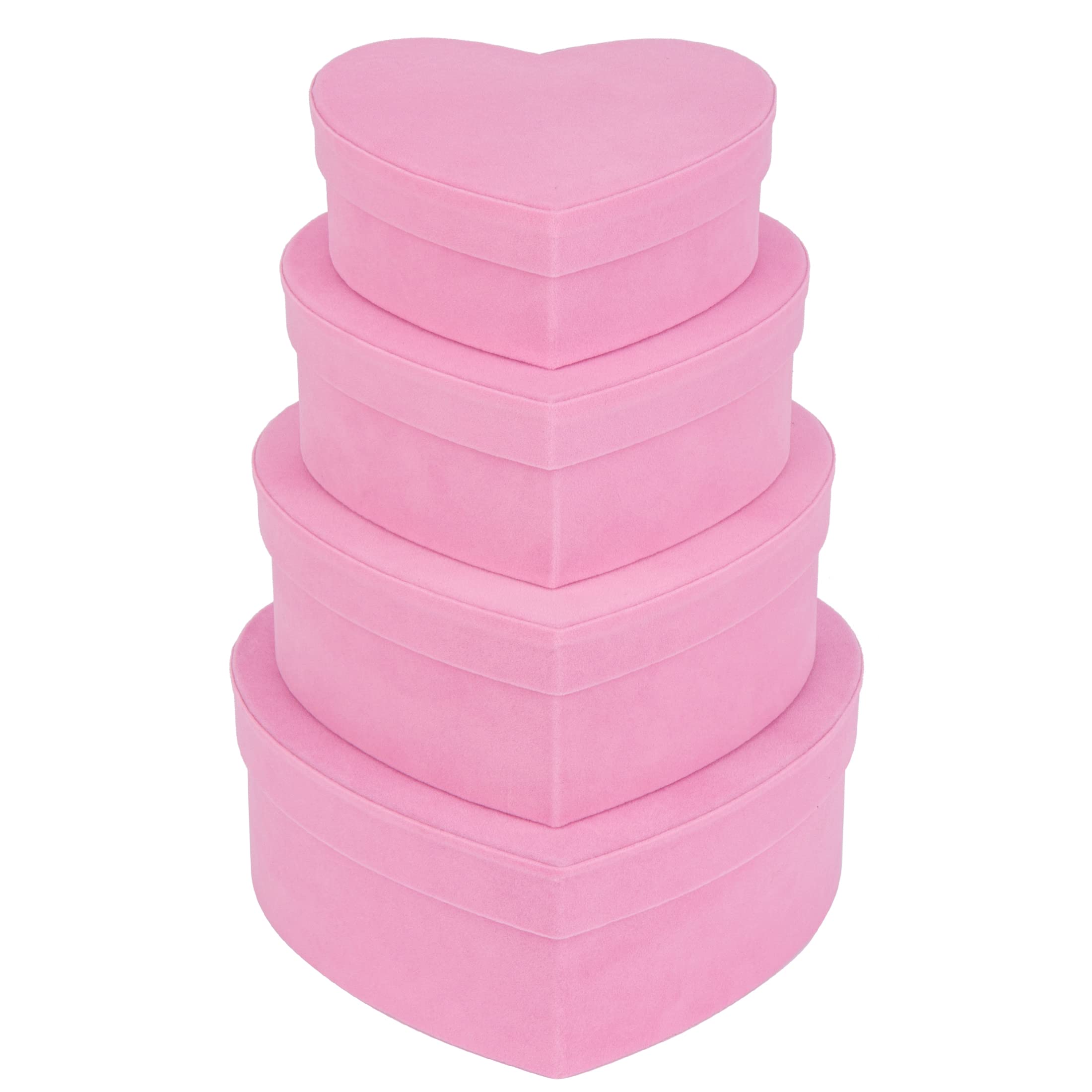 Oairse Velvet Heart Shaped Box Set of 4 Gift Box with Lids for Flower Arrangements Pink Heart Boxes Velvet Gift Boxes for Present, Valentine's Day, Wedding, Mother's Day, Thanksgiving, Christmas — image 1