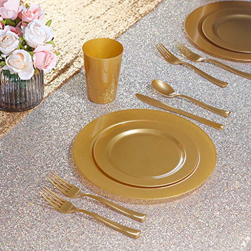 Image of I00000 102 Pieces Solid Gold Disposable Plates, Gold Plastic Plates Premium Plastic Party Plates Includes: 51 Dinner Plate 10.25 Inch and 51 Salad /Dessert Plate 7.5 Inch for Wedding & Party