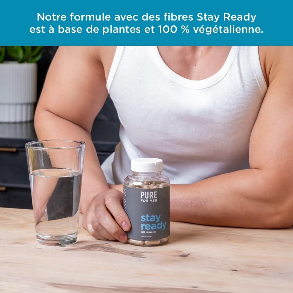 Pure For Men Supplément de fibres Original Cleanliness Stay Ready 120 capsules végétaliennes aide à promouvoir la régularité digestive Cosse de psyllium graines de chia fibres d'avoine