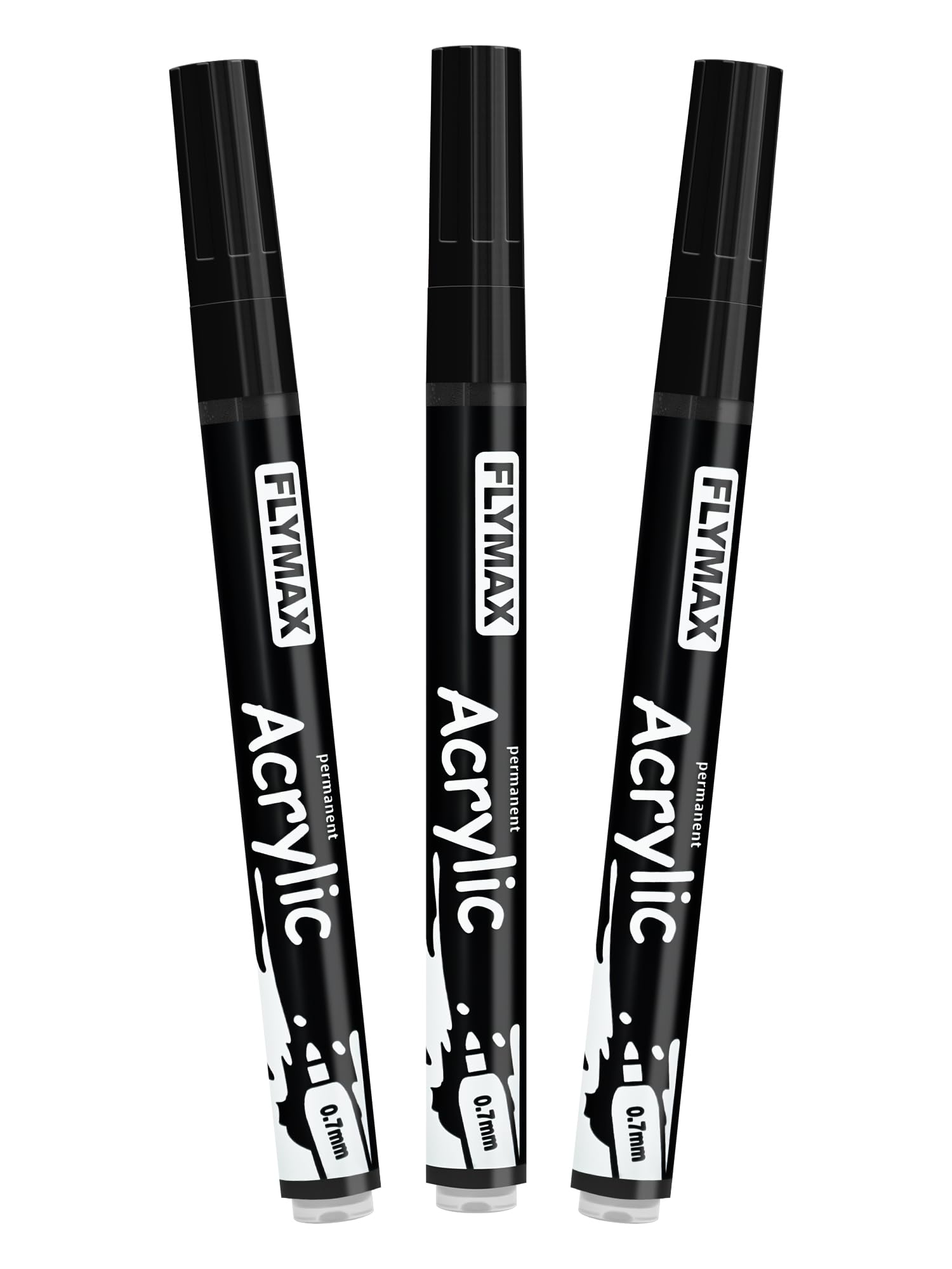 Black Acrylic Marker Pen 0.7mm - Permanent Marker Black Acrylic Paint, Indeleble, Fine Point, Waterproof, Quick Dry (Pack of 3)