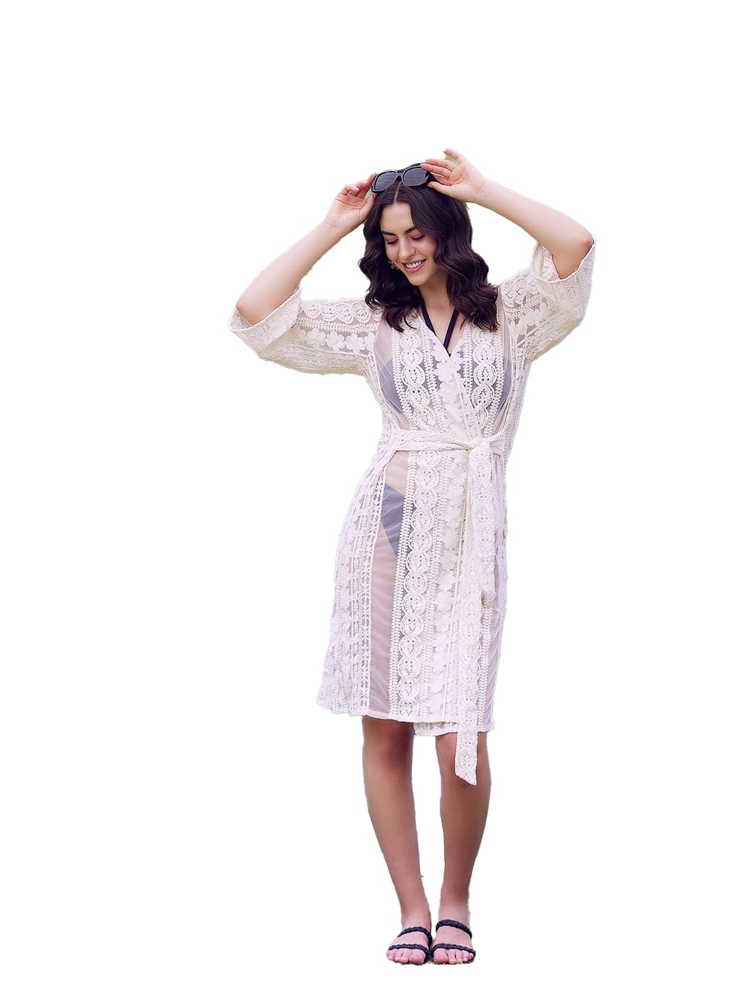 poshbery Beige Lace Net Cover up-picture-8