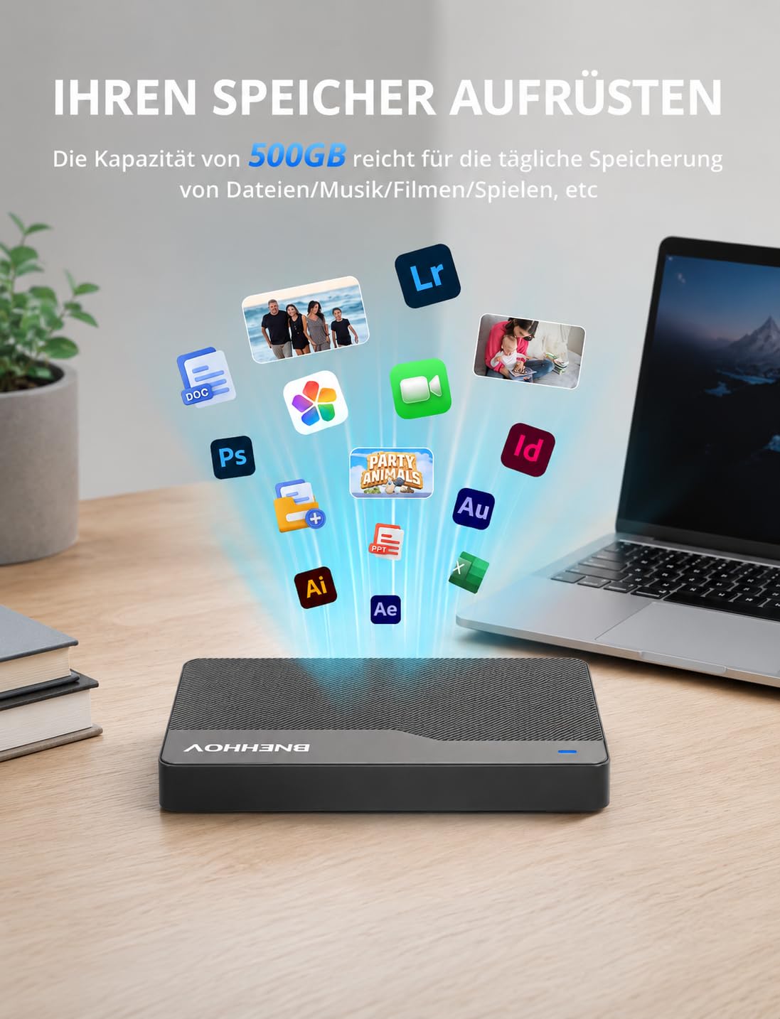 Externe Festplatte, 500GB Tragbare 2.5 Zoll USB 3.0 Backups HDD, Ultradünn Plug-and-Play SATA Festplattenspeicher für Windows, Mac, PC, Laptop, PS4, Xbox, Wii U, Chromebook