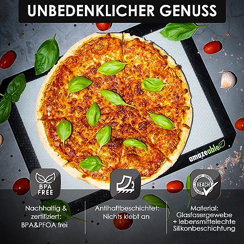 Foto von Amazeable® Silikon Backmatte für Backofen inklusive Teigspatel langlebig bis 250°C - 30x40 cm - 100% Antihaftbeschichtung - Dauerbackfolie für Backofen Backpapier wiederverwendbar