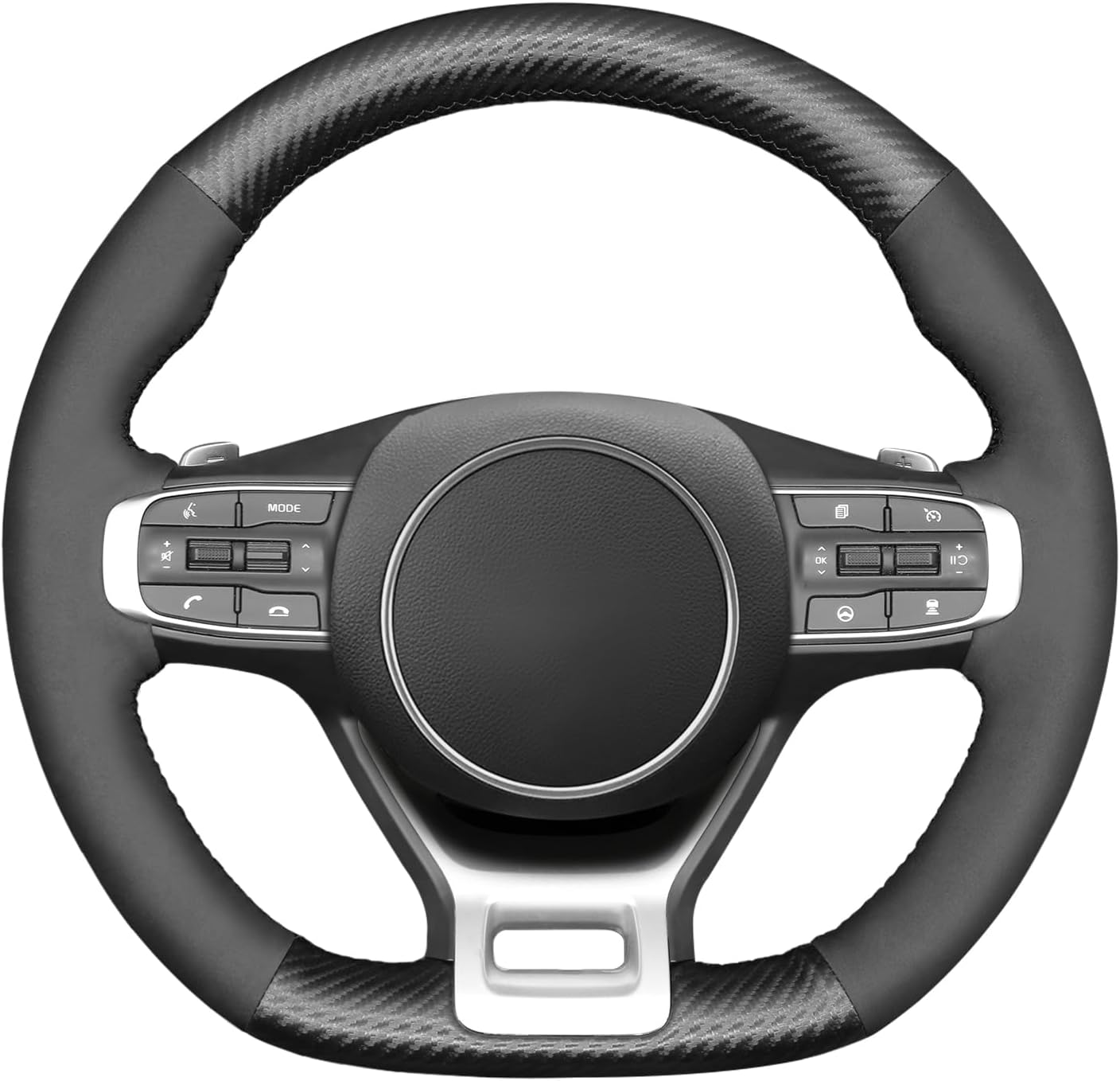 MEWANT Steering Wheel Cover for Kia Sportage 2022-2023 / K5 (GT/GT-Line) 2021-2022 Made of Suede and Carbon Fiber