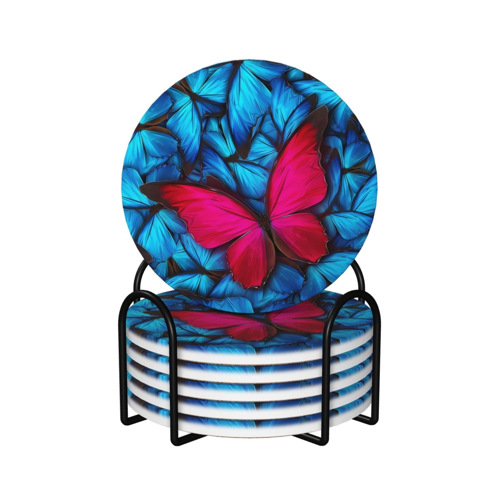 Sous-verres ronds en céramique absorbante anti-rayure papillons contre les taches de table