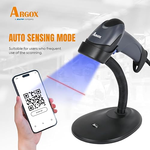 Miniatura 3 de ARGOX - Escáner de código de barras con cable - Lector de códigos QR 1D y 2D ultrarrápido Escáner portátil USB Plug & Play para inventario, venta