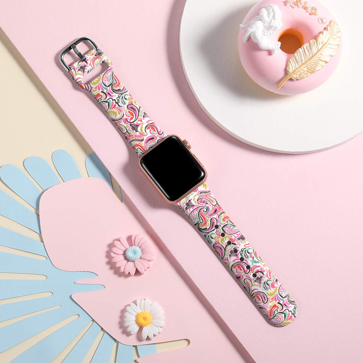 Wepro Strap Compatible with Apple Watch Strap 45mm 44mm 42mm 46mm 49mm, Pattern Printed Soft Silicone Wrist Bands for Apple Watch SE/Ultra/Ultra 2/iWatch Series 10/9/8/7/6/5/4/3/2/1, Colorful Cloud — view 2