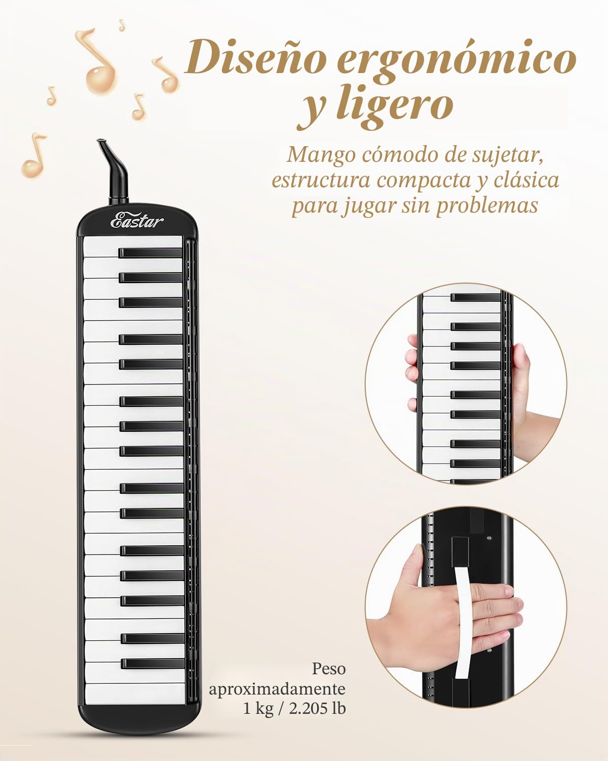 Eastar Melódica de 37 Teclas, Instrumento de Melódica Soprano Teclado Piano de Aire Pianica con 2 Tubos Largos Suaves, Boquillas Cortas, Bolsa de Transporte, Negro