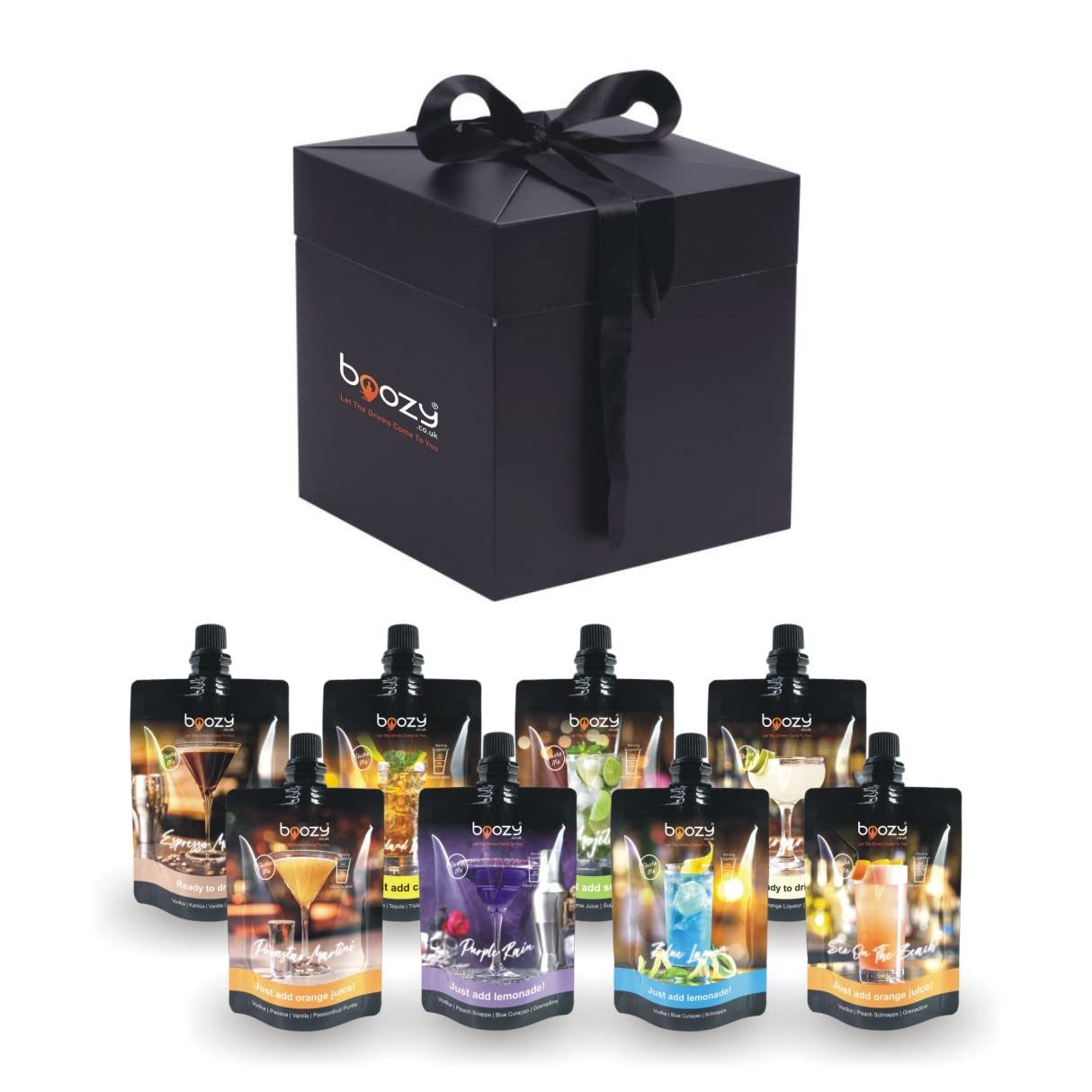 Boozy Party Cocktail Alcohol Gift Set Box, 8 Flavours, 14 Servings, (£3.57 per serving), Mixers included
