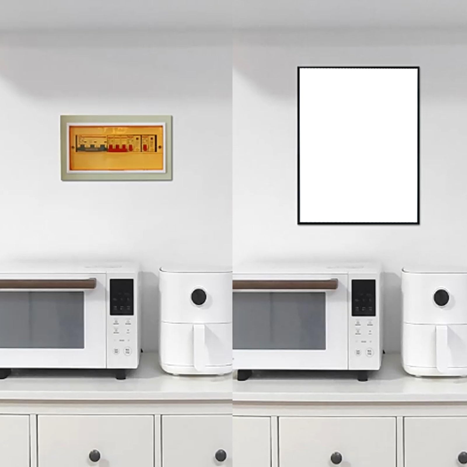 Vibeo Decorative Breaker Box Cover Hide Electrical Panel, Indoor Fuse Box Cover Cabinet 16 18 20 24 28 in, Vertical Meter Box Covering with Black Frame(White,20x24in/50x60cm)