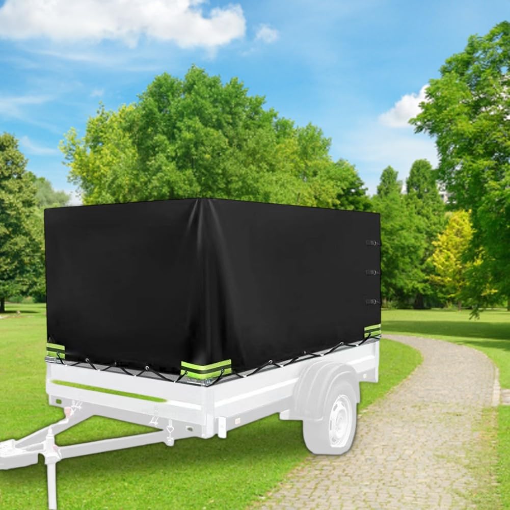 Cubierta impermeable para remolque, resistente al viento, material Oxford 420d negro para remolques de volquete, incluye dobladillo elástico para un ajuste cómodo y seguro (negro)