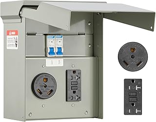 VEVOR Temporary Power Outlet Panel, RV Electrical Breaker Box with Prewired 30 Amp & 20 Amp GFCI Receptacle Circuit, Weatherproof RV Electrical Panel for RV Hookup Camper Travel Trailer Motorhome
