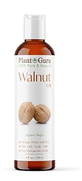 Plant Guru Walnut Oil 4 fl. oz. - Cold Pressed 100% Pure Natural - Skin, Body, Face, and Hair Growth Moisturizer. Great For Creams, Lotions, Lip balm and Soap Making