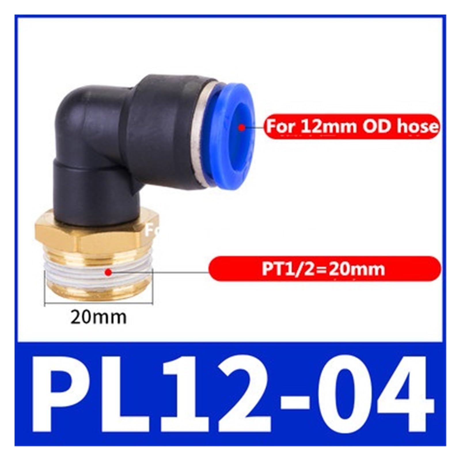 Racores Push to Connect Accesorio neumático de codo PL, rosca macho BSP de 1/4, 3/8, 1/2 y 1/8, conector rápido de aire en forma de L, manguera de inserción(12-04,10pcs)