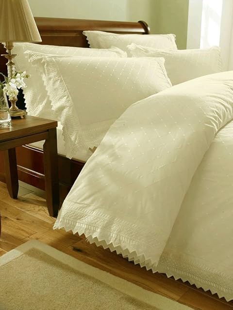 Broiderie Balmoral Duvet Set, cotton blend, cream-coloured, Double Bed