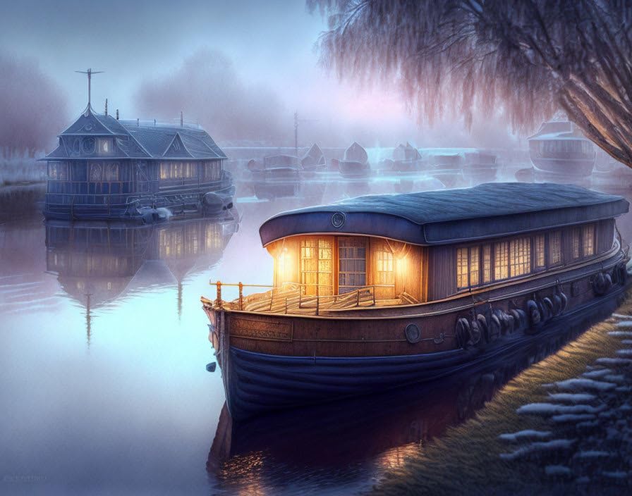 Toile murale pour illuminer un salon sombre paysage de canal brumeux d'hiver