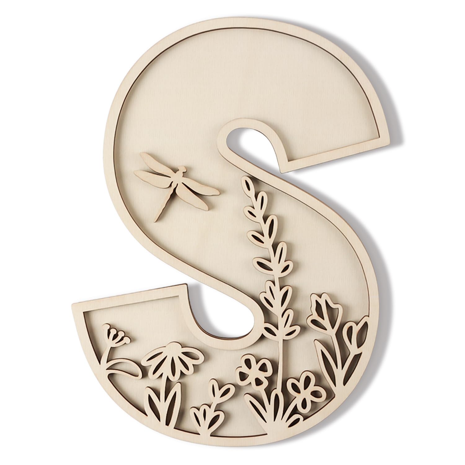 Layered 12 Inch Large Wooden Letters for Wall Decor, Flowered Paintable Wooden Nursery Letters for Crafts Wood Alphabet Letter S for Birthday Boho Nursery Name Sign Wedding Home Decoration