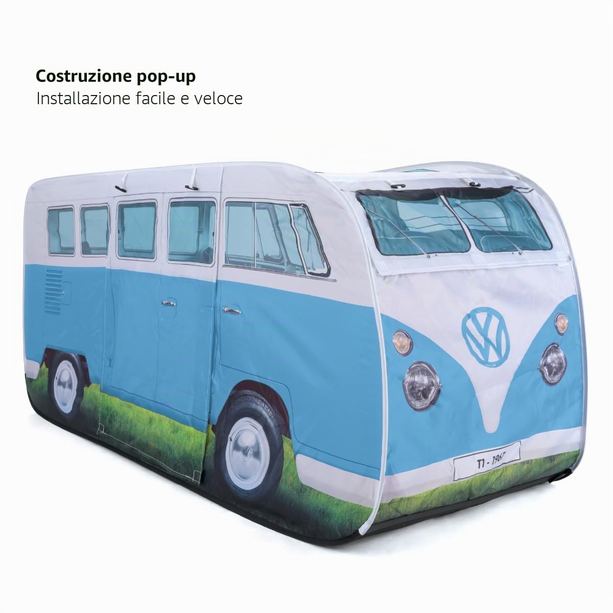BRISA VW Collection - T1 Bus Pulmino Tenda Gioco Pop-Up per Bambini | Volkswagen Casetta Gioco Pieghevole, Impermeabile, pali robusti in fibra di vetro e borsa per il trasporto, Blu