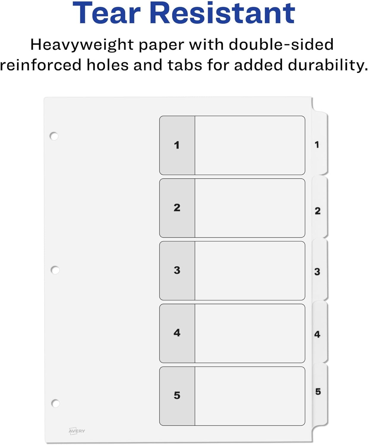Avery Dividers for 3 Ring Binders, 5 Tabs per Set, Customizable Table of Contents, Classic White Tabs, Great for Organizing Reports, Projects, and More (6 Sets of 11821) (Pack of 12)