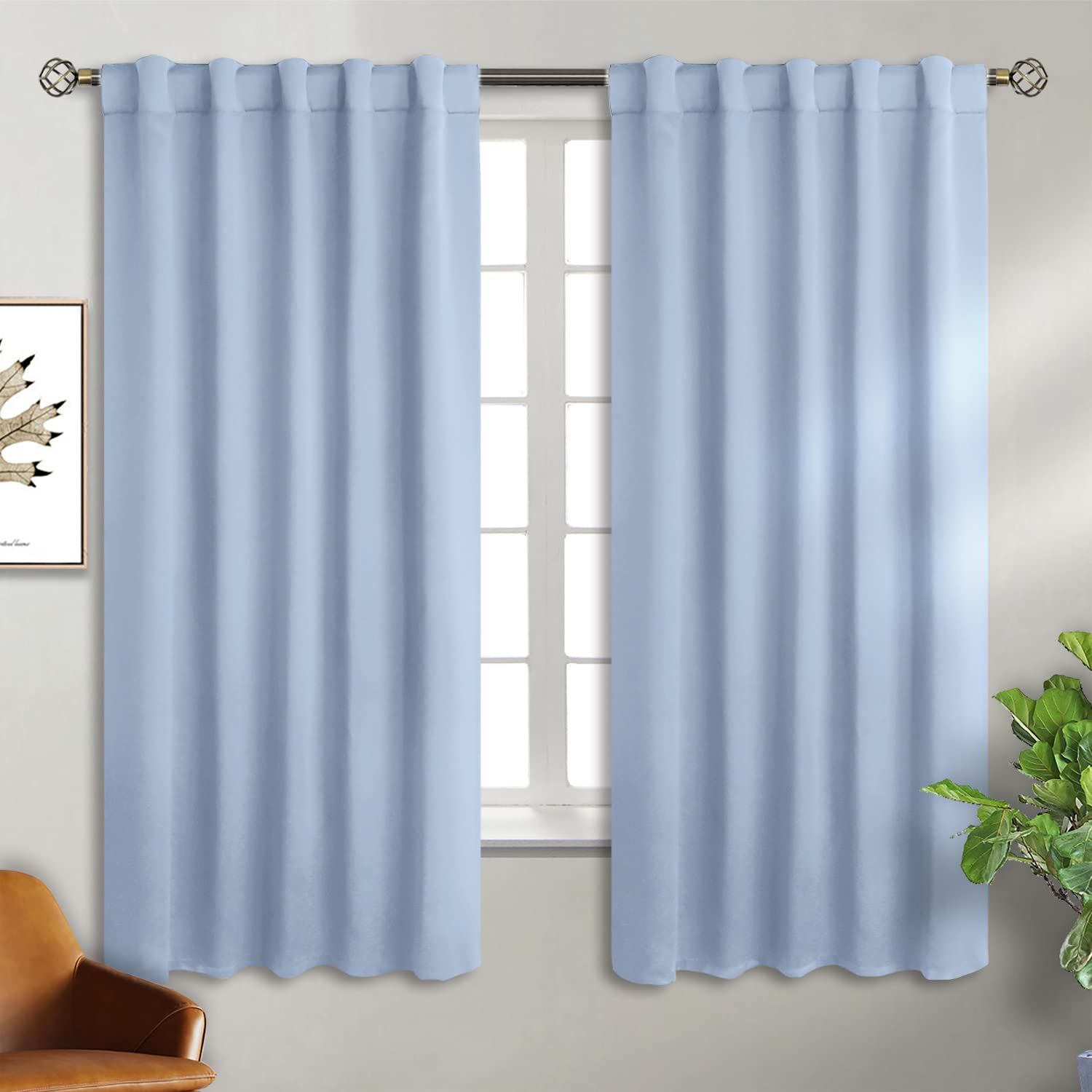 BGment Rod Pocket and Back Tab Curtains for Bedroom - Thermal Insulated Room Darkening Curtains for Living Room, 2 Window Curtain Panels (42 x 63 Inch, Spa Blue)