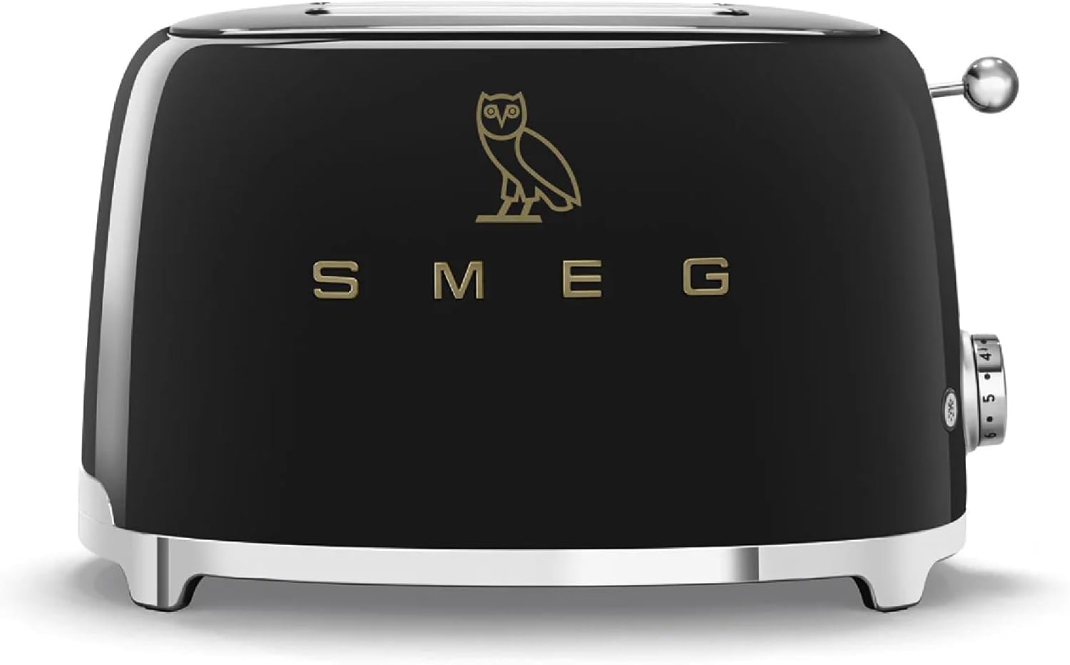 Smeg 2-Slice Toaster, Stainless Steel, OVO Collection, Two Slice Toaster with 6 Presets and Removable Crumb Tray (Glossy Black)