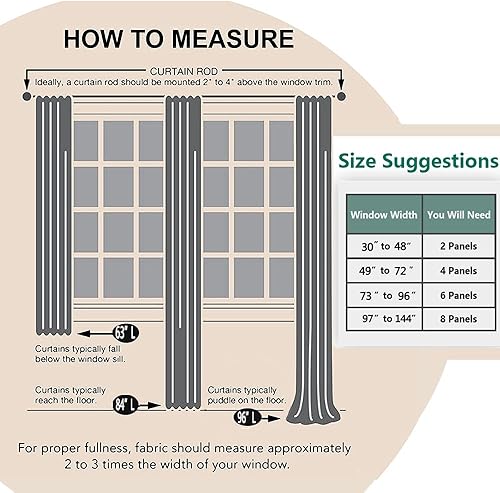 Miniatura 9 de Juego de 2 paneles de cortinas de lino semiopacas, bohemias y rústicas, con rayas bordadas y borlas, para sala de estar, 52" de ancho x 96" de