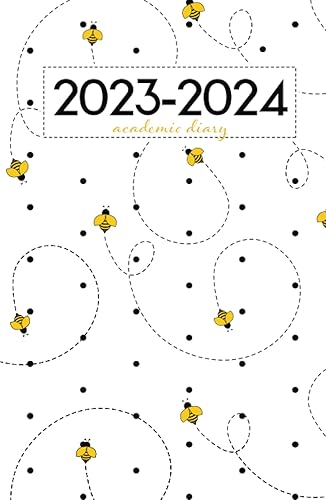 Academic Diary 2023-2024 A5 Week To View | Cute Little Bumble Bees Buzzing on White Hardback: Small Mid Year Planner | August 2023 - July 2024 | UK Holidays &amp; Moon Phases