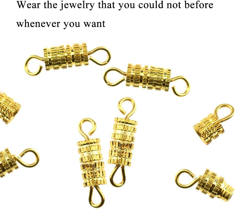 Hahiyo 14mm Length Jewelry Barrel Screw Quick Tighten Strong Connection Coordinate Beautifully Twist Clasps Hole Tube Fastener Cord End Caps Assorted 80 PCS for Waist Beads Anklets Necklaces - Image 4