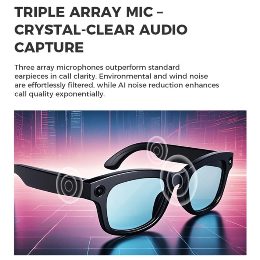 Occhiali con Telecamera, Occhiali Smart Occhiali Intelligenti Occhiali Bluetooth Uomo Ai Glasses Occhiali Ai Occhiali Intelligenti Bluetooth B