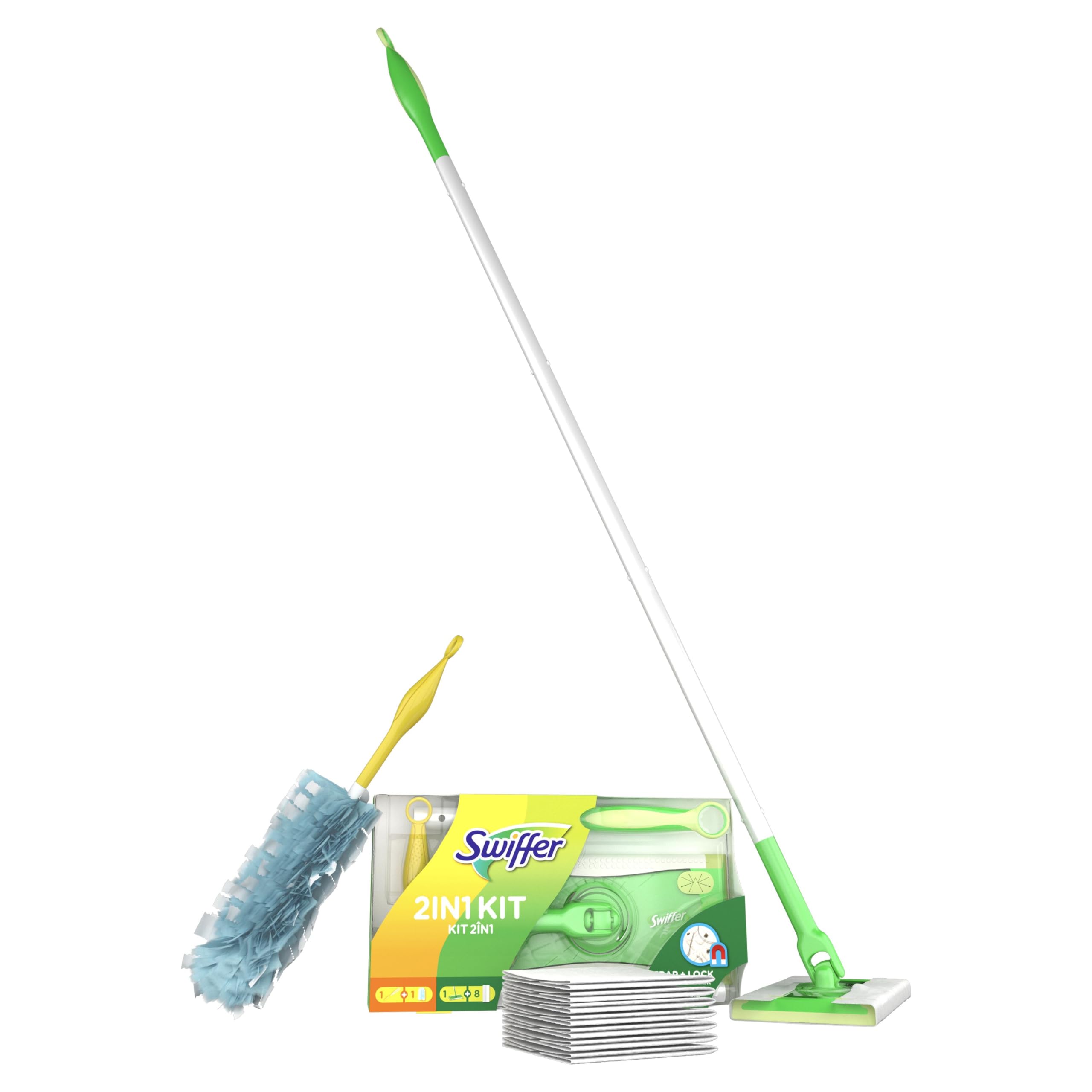 Swiffer Zestaw zawierający 1 mop + 8 suchych ściereczek do podłóg i 1 miotełkę do kurzu + 1 wkład wymienny idealny do zbierania sierści zwierząt domowych