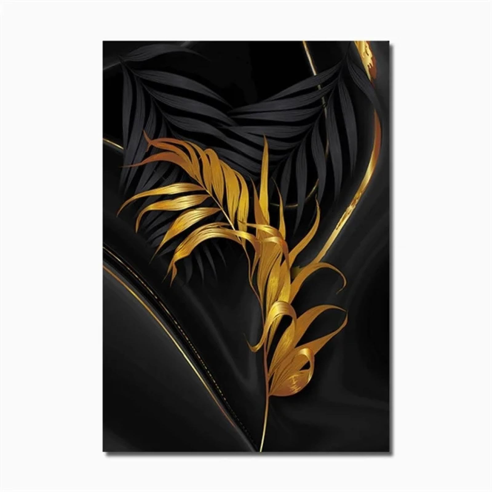 YIUEYI Moderno abstracto oro verde hoja negra 3 piezas lienzo pintura sala de estar hogar baño arte de la pared conjunto planta cartel imagen decoración 40x60cm (16x24in) x3 con marco