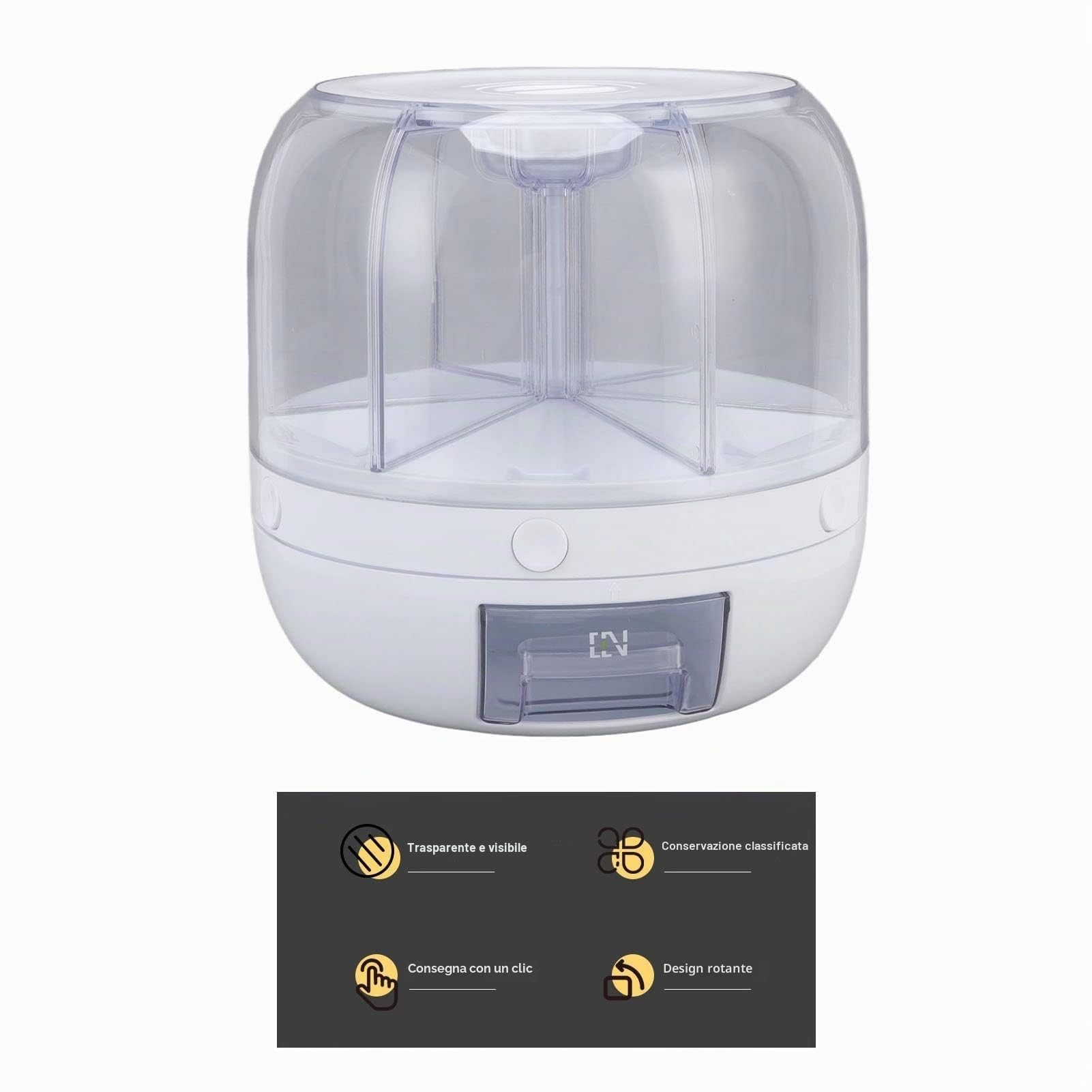 6 Scomparti Dispenser per Alimenti con Rotazione a 360° con Coperchio per Grani PiccoliFagioli, Riso (5 kg), Contenitore per Riso e Grano Food Storage Packaging