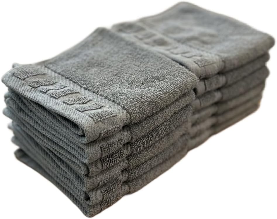 Piano Key Towels - 12-Piece Wash Cloth Set, Soft & Absorbent, Premium Cotton, Quick-Dry, Durable & Elegant Design for Bathroom, Gym, Kitchen, Hotel Use - (Grey, Wash Cloth)