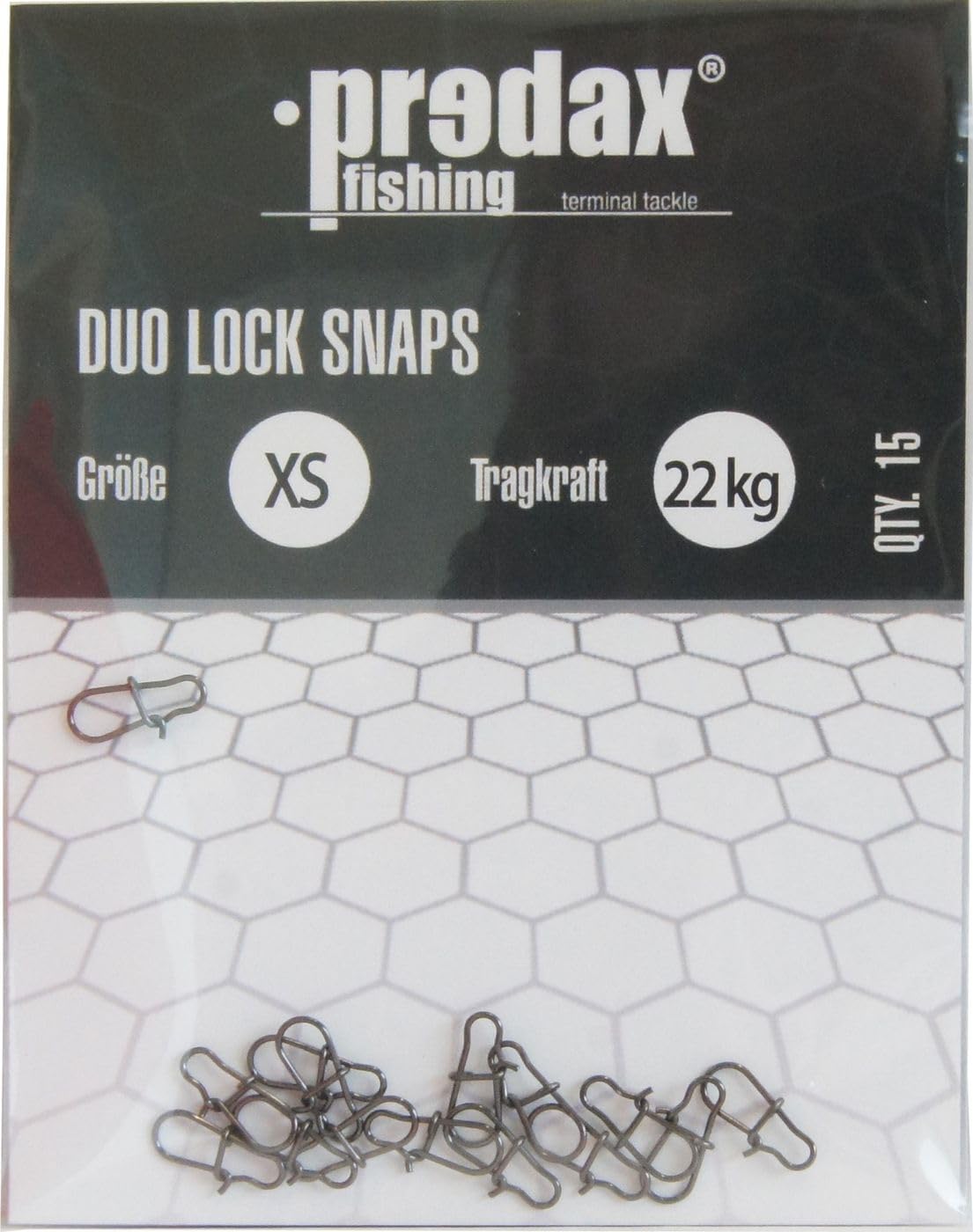 Predax Duo Lock Snap, 15 snaps per pesci predatori, gancio per esche artificiali come wobbler, jerkbaits, pesciolini in gomma, frecce, spinner, Gr. XS / 22kg