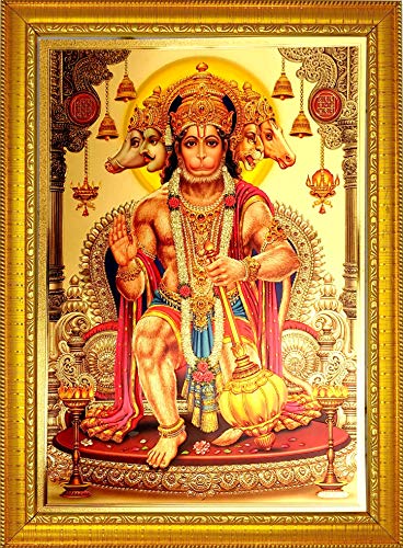 Image of ADA Handicraft Lord Hanuman Bajrangbali Aluminum Plated Wood Photo Frame (35 x 25 x 1 cm, Multicolour)