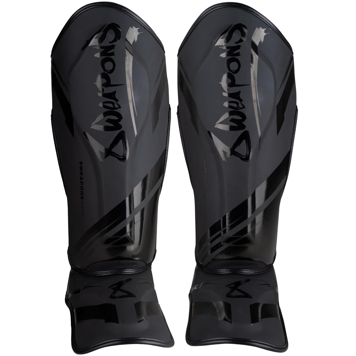 8 WEAPONS Schienbeinschoner Shift, Schwarz-matt, Training & Wettkampf, Hochwertiges Kunstleder und perfekte Dämpfung, Muay Thai, K1, MMA, Karate & Kickboxen